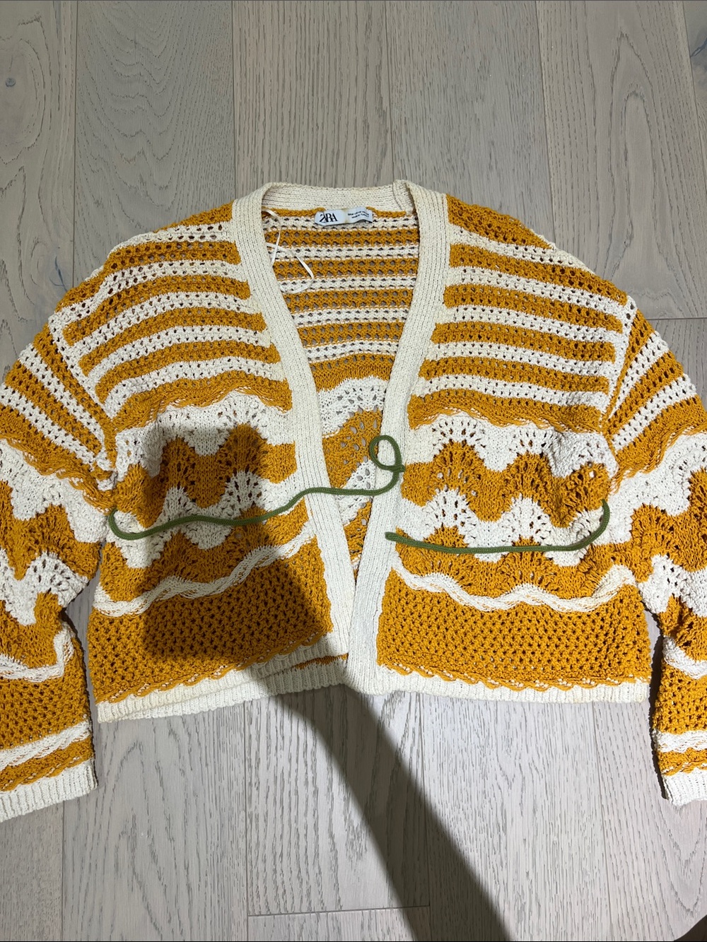 Zara Mustard and Cream Striped Crochet Cardigan